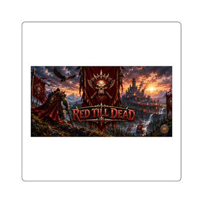 Red Till Dead Skull Banner Square Sticker — Dark Fantasy Laptop Decal