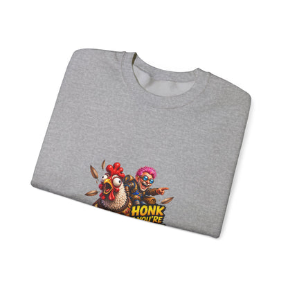 Crewneck Sweatshirt — "Honk If You're Leveling" Gamer Chicken Graphic