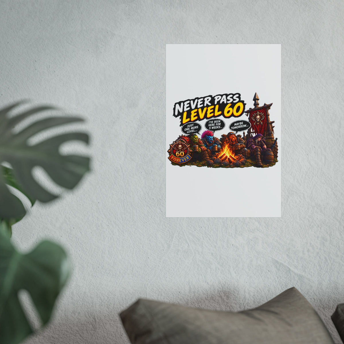 Never Pass Level 60 Fine Art Poster – Funny Gamer 60th Birthday Wall Art
