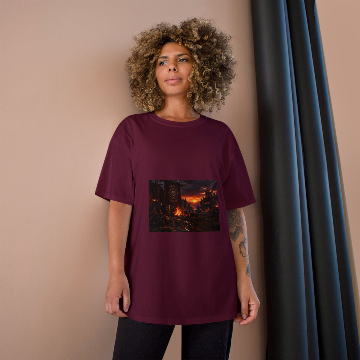Champion T-Shirt — Dark Fantasy Volcano Landscape Graphic Tee