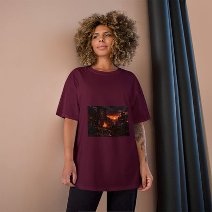 Champion T-Shirt — Dark Fantasy Volcano Landscape Graphic Tee