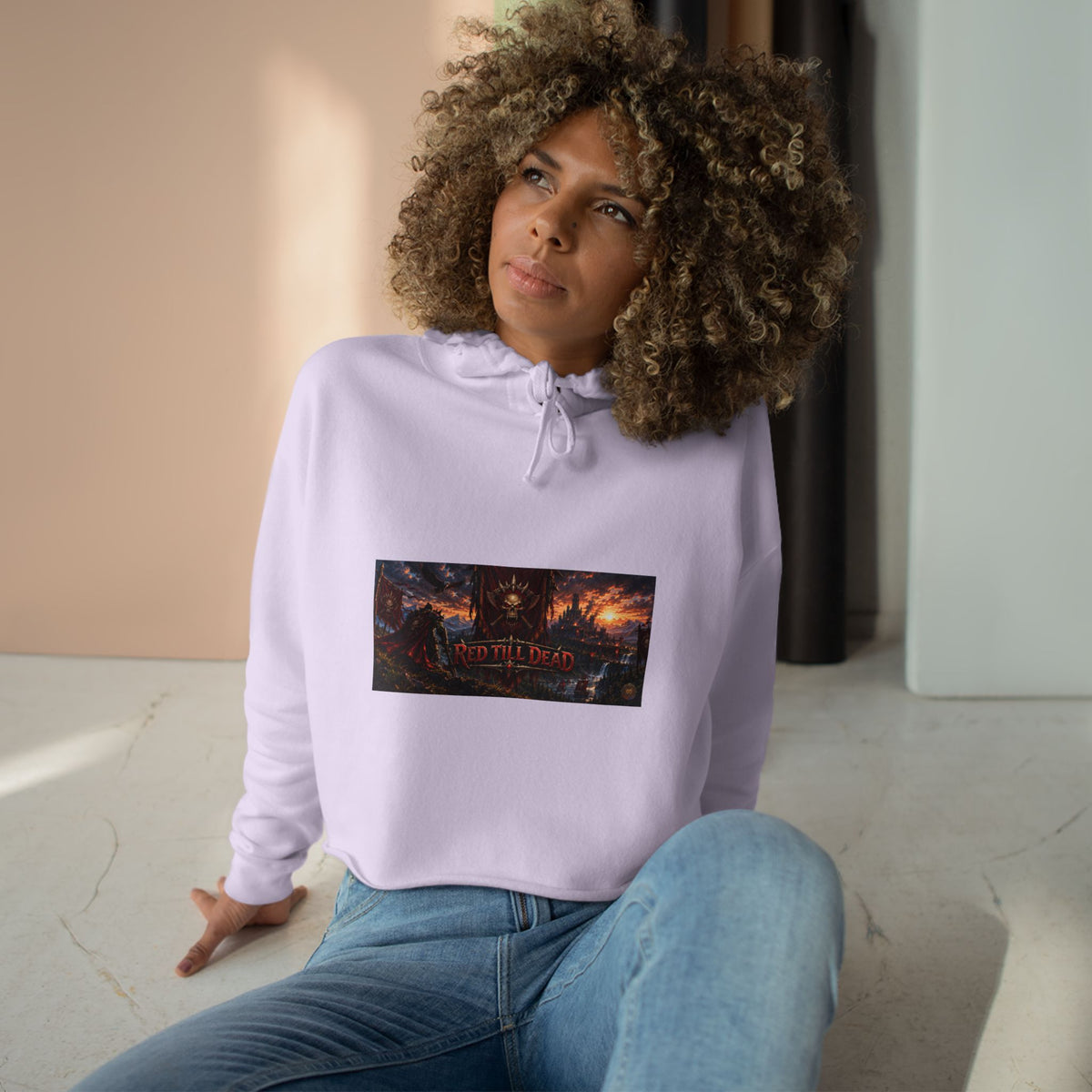 Cropped Hoodie — Dark Fantasy Graphic Crop Hoodie with Epic Battle Scene