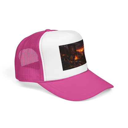 Post-Apocalyptic Campfire Foam Trucker Hat – Dark Dystopian Landscape