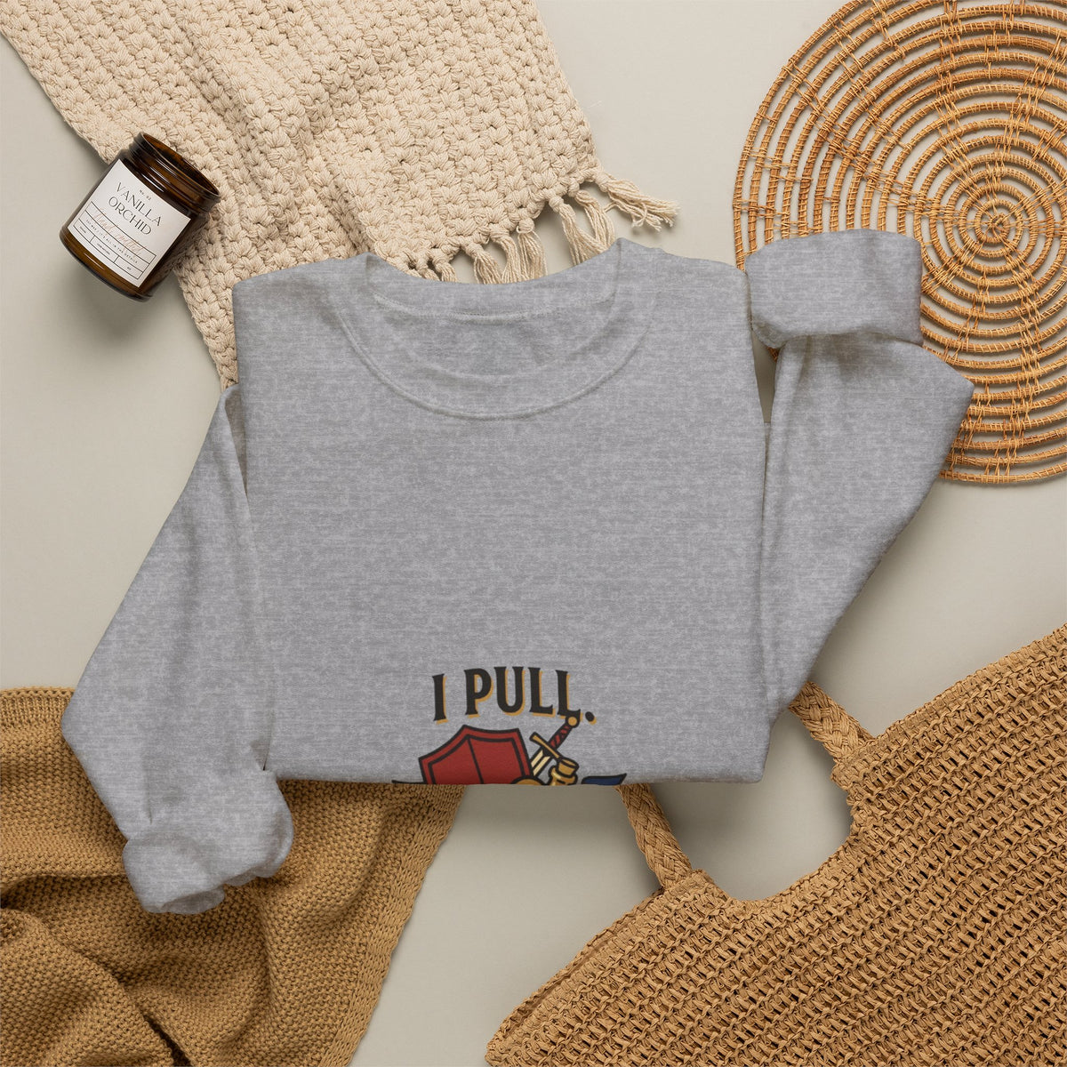 Crewneck Sweatshirt — “I Pull, She Heals” Veterinary/Animal Rescue Crewneck