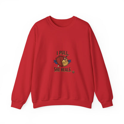 Crewneck Sweatshirt — “I Pull, She Heals” Veterinary/Animal Rescue Crewneck