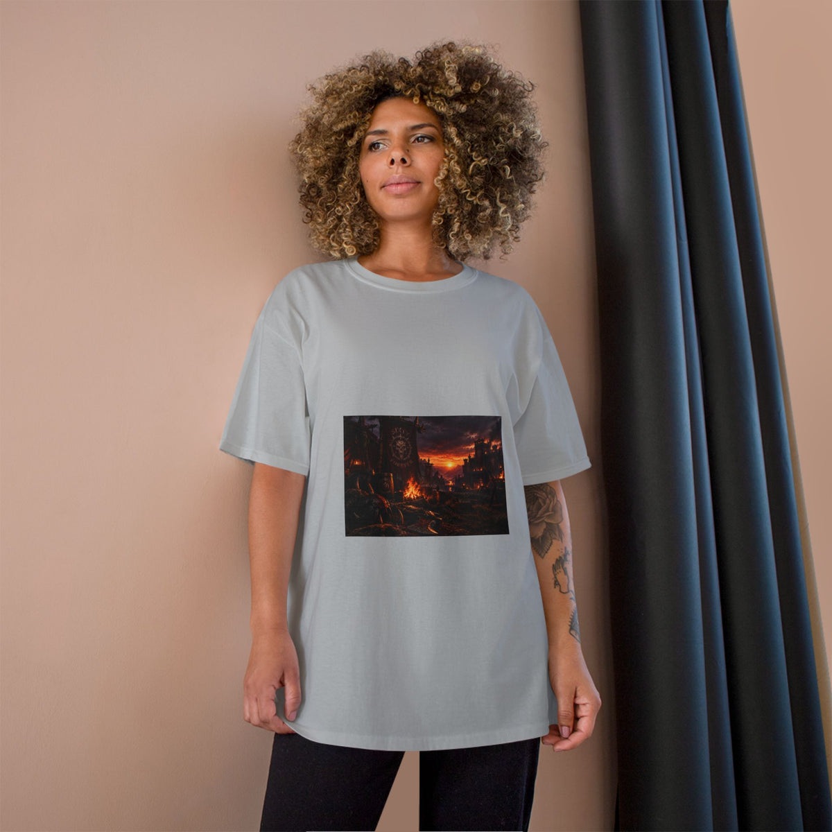 Champion T-Shirt — Dark Fantasy Volcano Landscape Graphic Tee