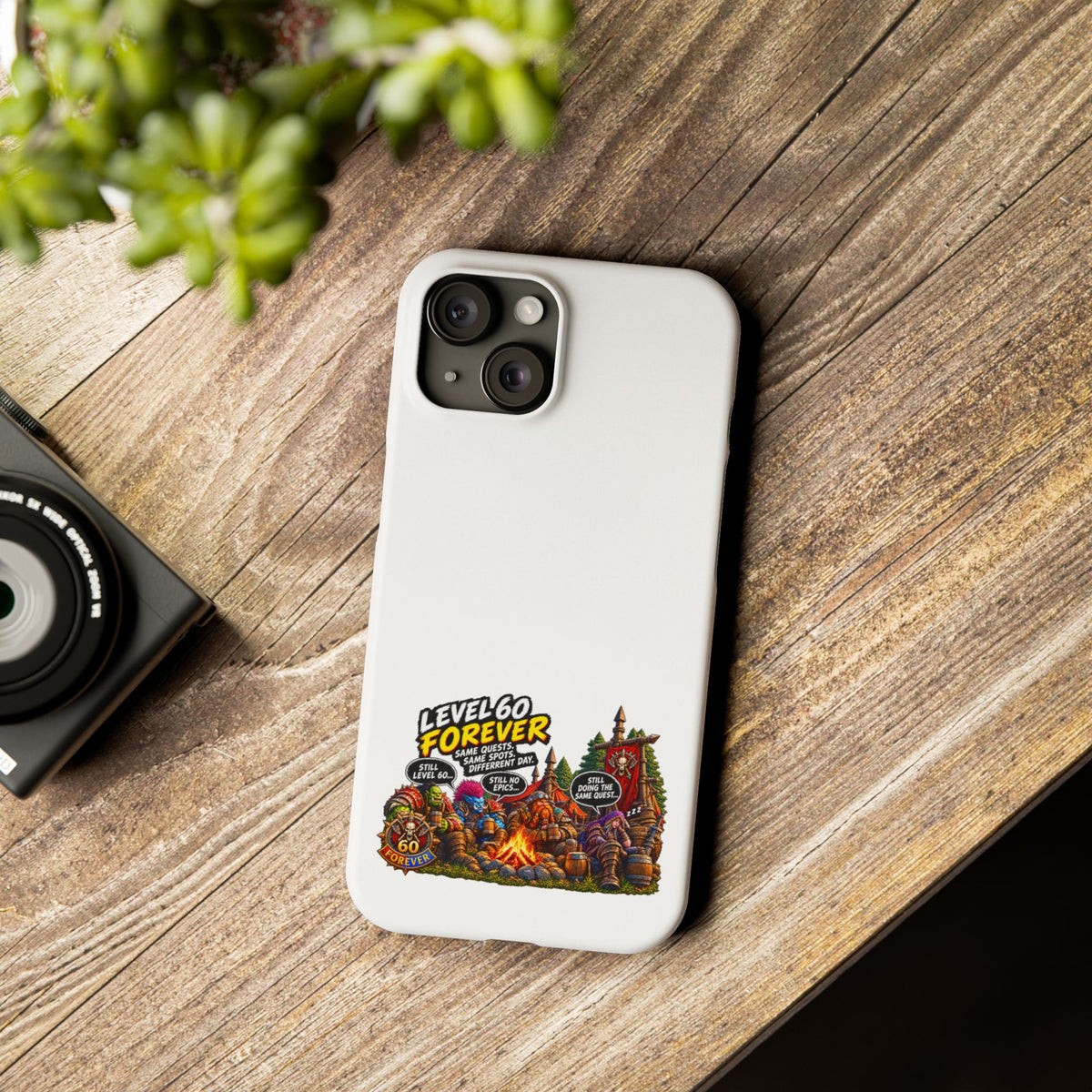 Level 60 Forever Slim Phone Case — Retro RPG Camping Gamer Design