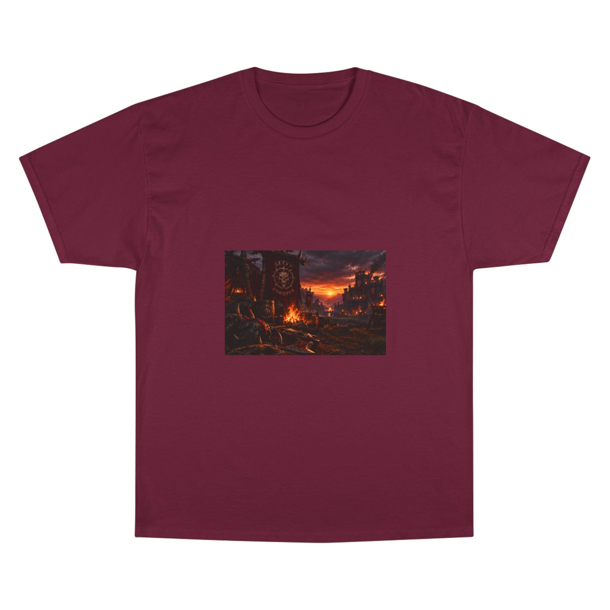 Champion T-Shirt — Dark Fantasy Volcano Landscape Graphic Tee