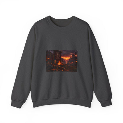 Apocalyptic Cityscape Crewneck Sweatshirt — Dystopian Sunset Graphic