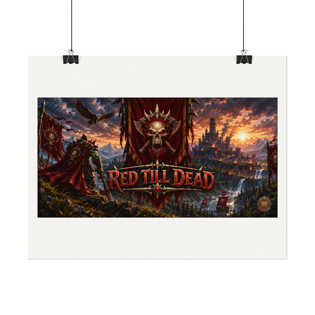 Red Till Dead Gothic Skull Poster — Textured Watercolor Matte Print