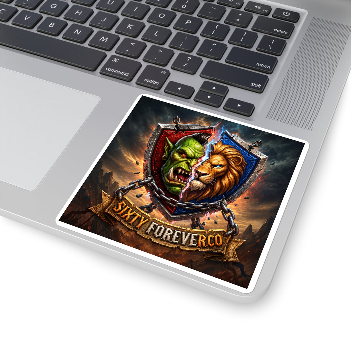 Sixty ForeverCo Orc vs Lion Crest Square Sticker — Fantasy Gaming Emblem