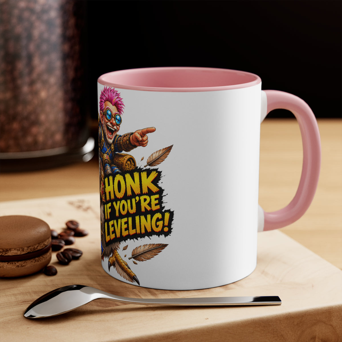 Gaming Mug — "Honk If You're Leveling" Funny Gamer Coffee Cup (Color Accent)