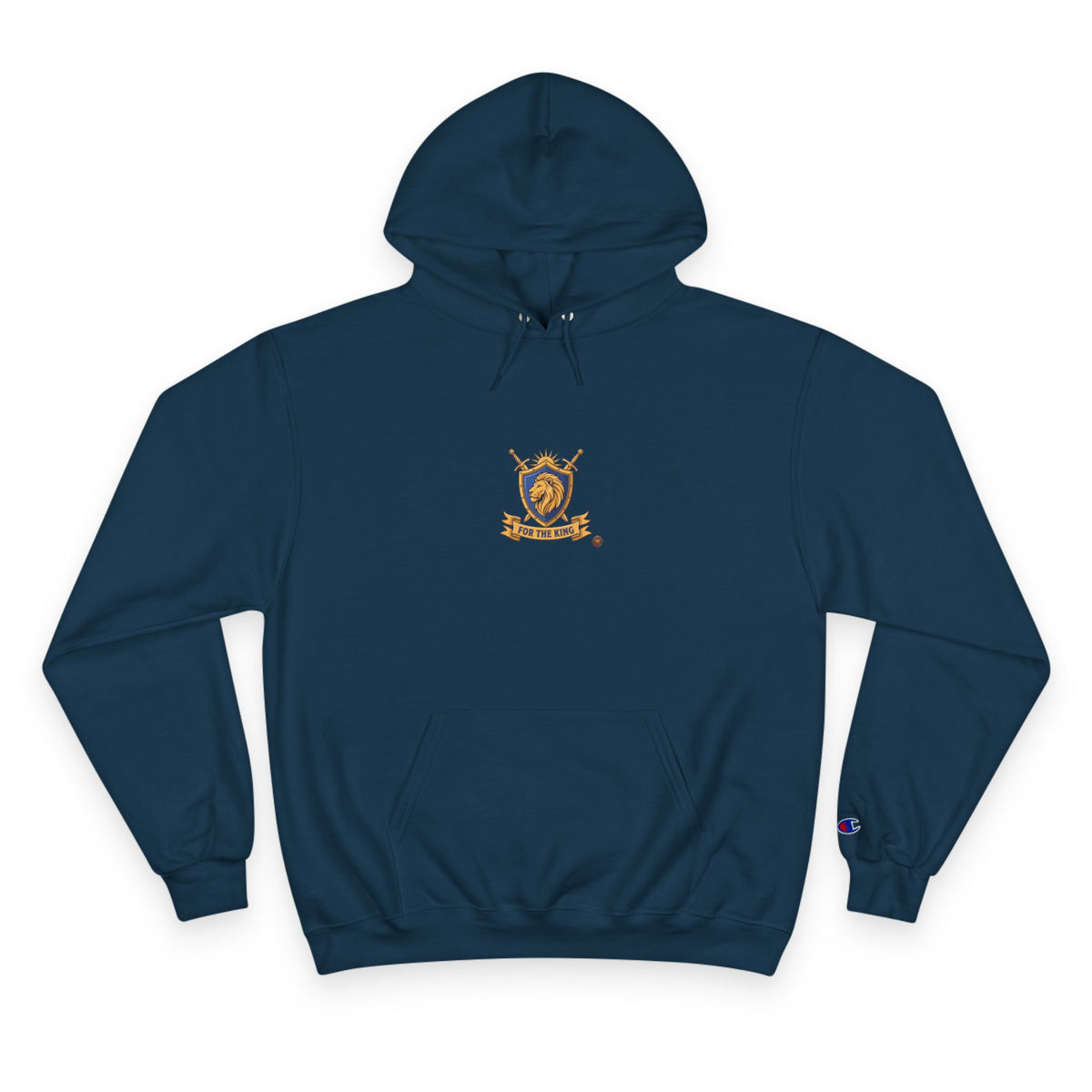 Champion Hoodie — Small Gold Crest Logo Athletic Pullover