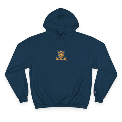 Champion Hoodie — Small Gold Crest Logo Athletic Pullover