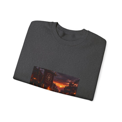Apocalyptic Cityscape Crewneck Sweatshirt — Dystopian Sunset Graphic
