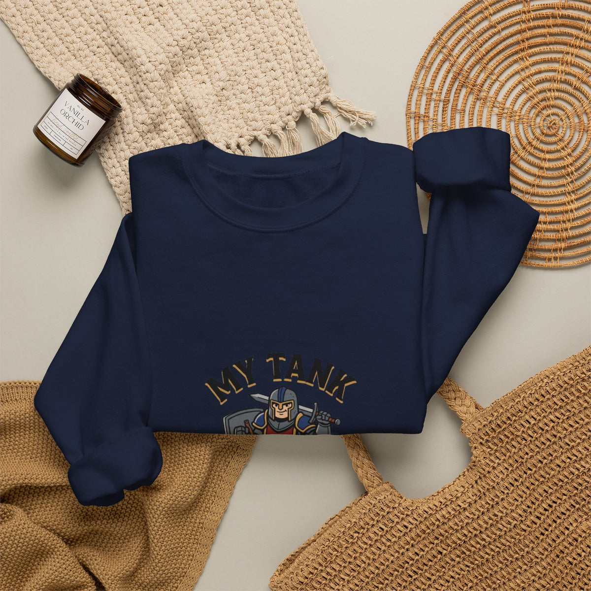 Crewneck Sweatshirt — "My Tank Is My Husband" RPG Gamer Graphic