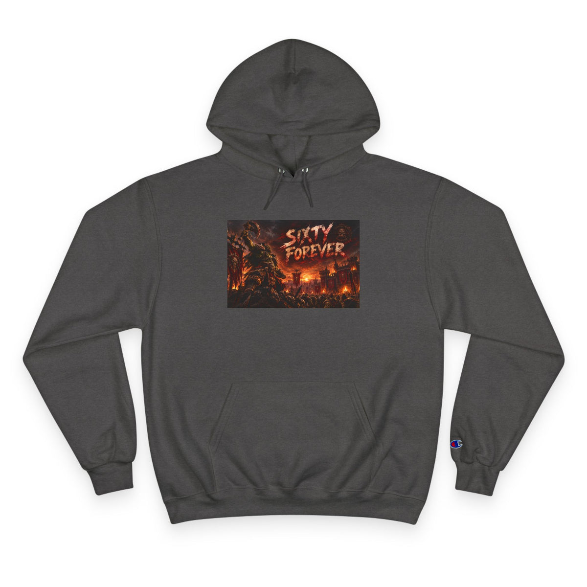 Champion Hoodie — 'Sixty Forever' Retro Horror Graphic Hoodie