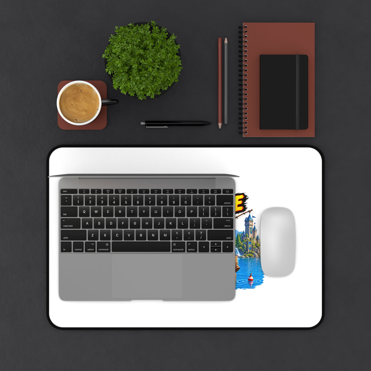 Desk Mat — “It’s Not a Bug… It’s a Feature” Fishing Cabin Gaming Desk Mat