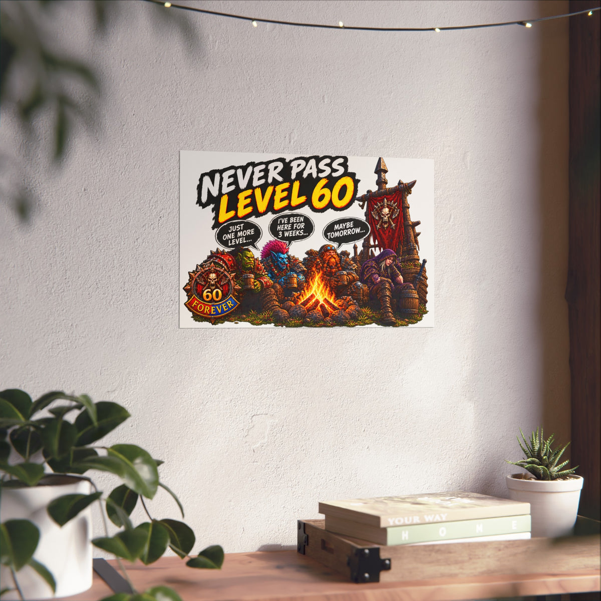 Never Pass Level 60 Fine Art Poster – Funny Gamer 60th Birthday Wall Art