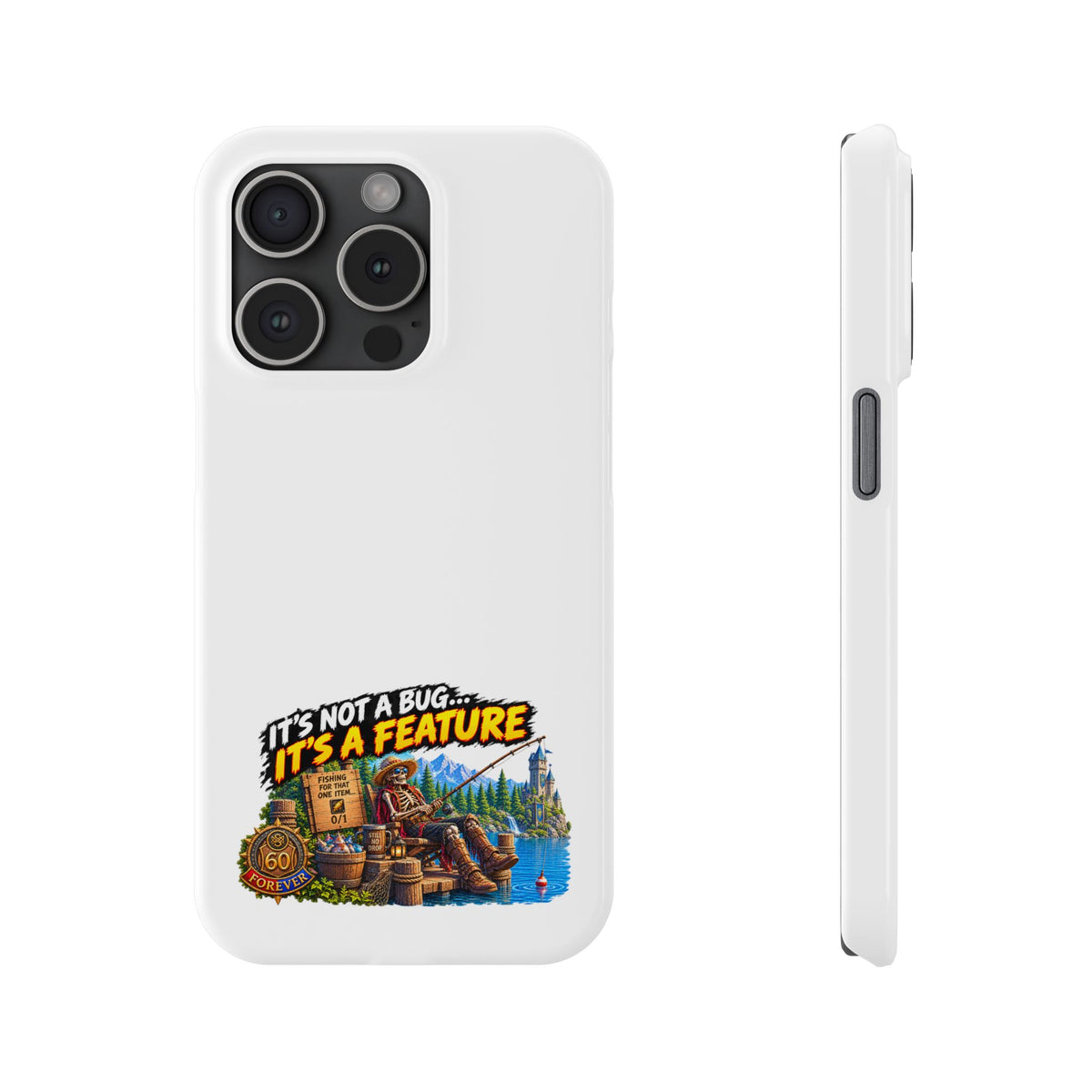 Slim Phone Case — "It's Not a Bug, It's a Feature" Rustic Camping Design