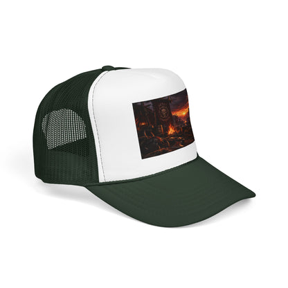Post-Apocalyptic Campfire Foam Trucker Hat – Dark Dystopian Landscape