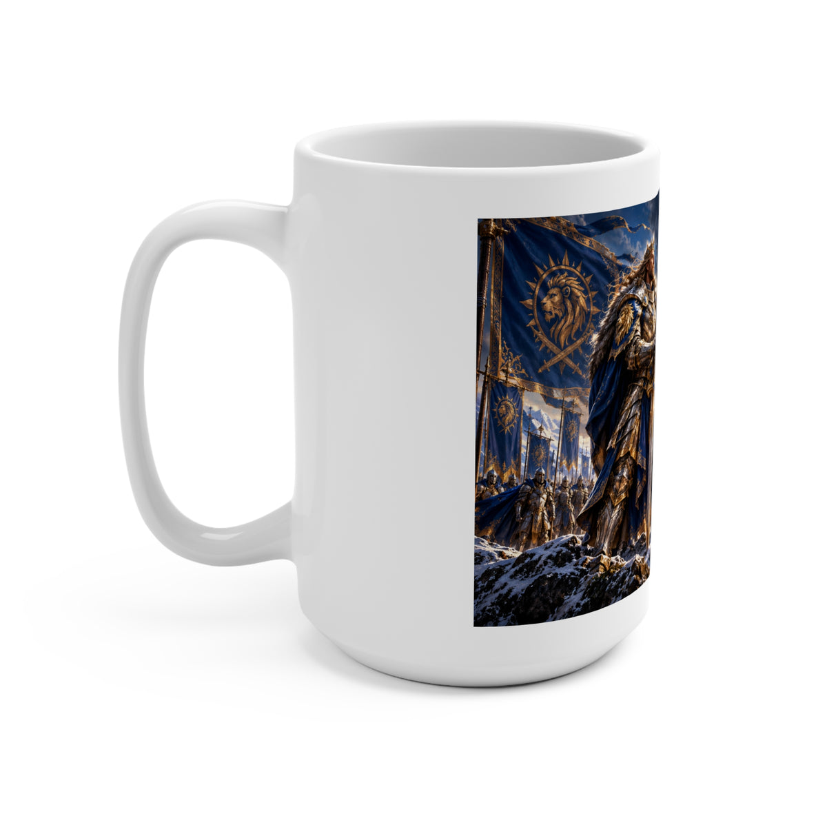 15oz Fantasy Warrior Mug — Epic King, Castle & 50th Anniversary Emblem