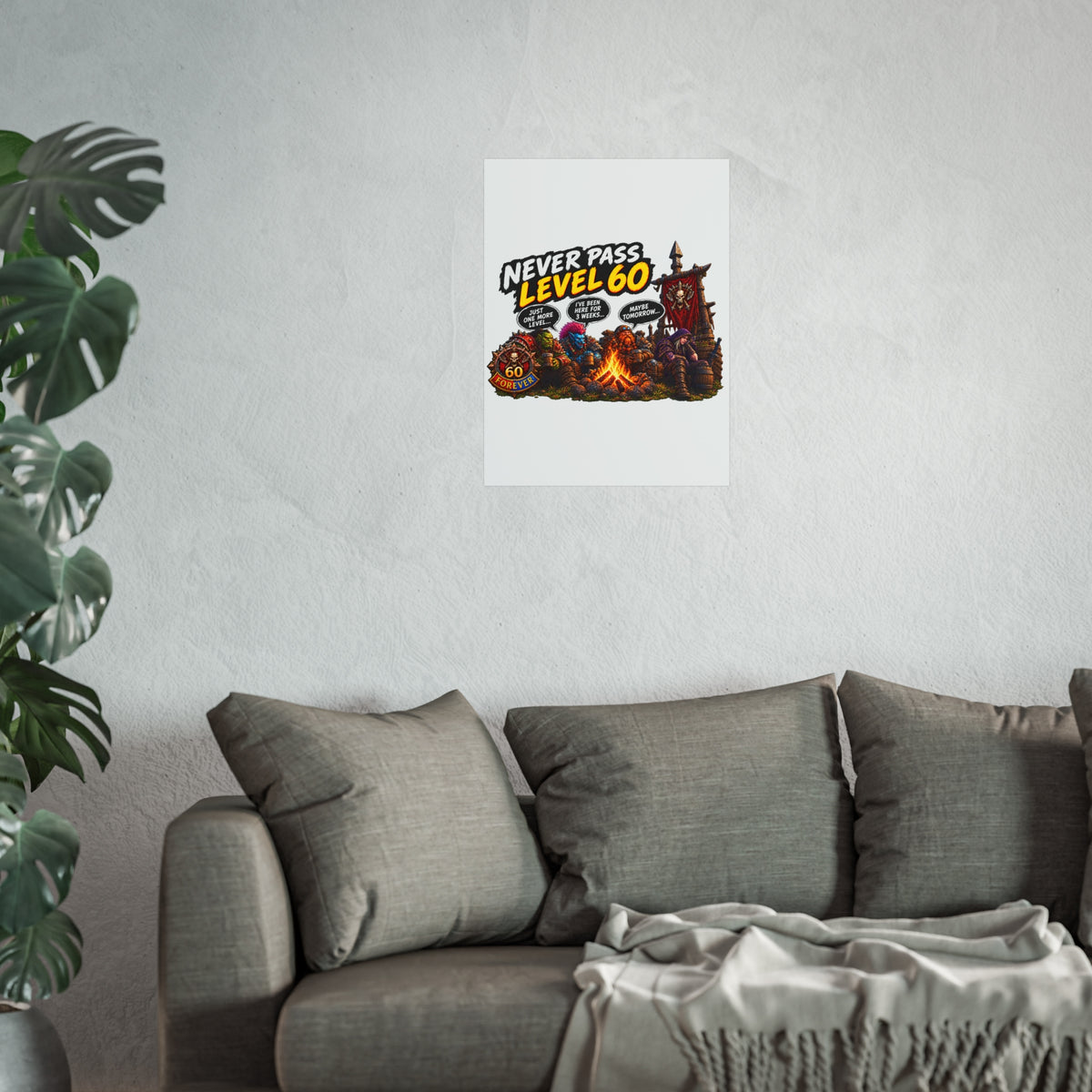 Never Pass Level 60 Fine Art Poster – Funny Gamer 60th Birthday Wall Art