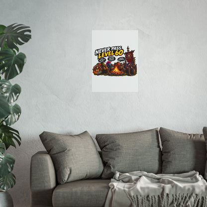 Never Pass Level 60 Fine Art Poster – Funny Gamer 60th Birthday Wall Art