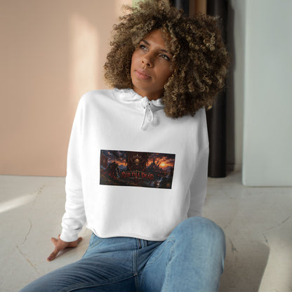 Cropped Hoodie — Dark Fantasy Graphic Crop Hoodie with Epic Battle Scene