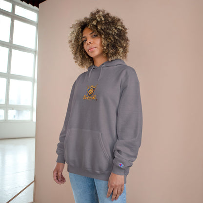 Champion Hoodie — Small Gold Crest Logo Athletic Pullover