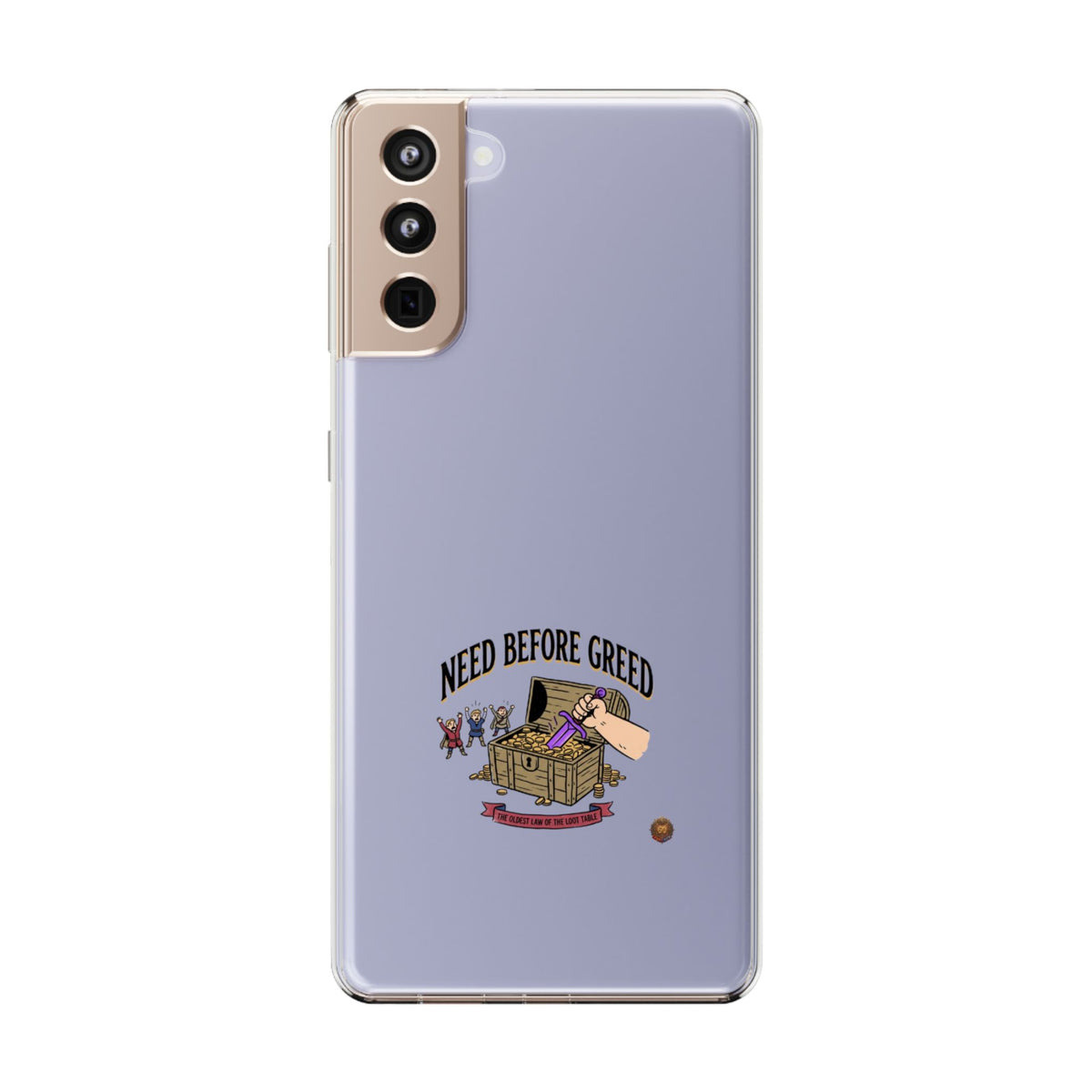 Clear Phone Case — "Need Before Greed" Treasure Chest Design