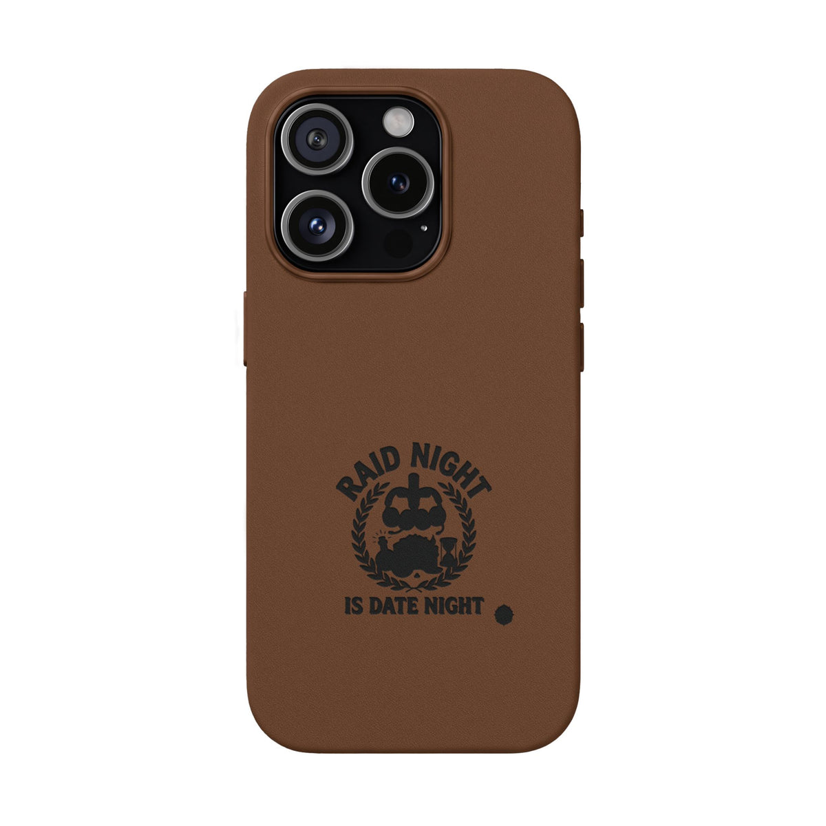 Engraved PU Leather Phone Case — 'Raid Night' Embossed Protective Cover