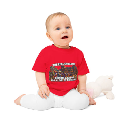 Baby T-Shirt – “The Real Endgame: Finding A Group For A Level 12 Dungeon” Gamer Onesie