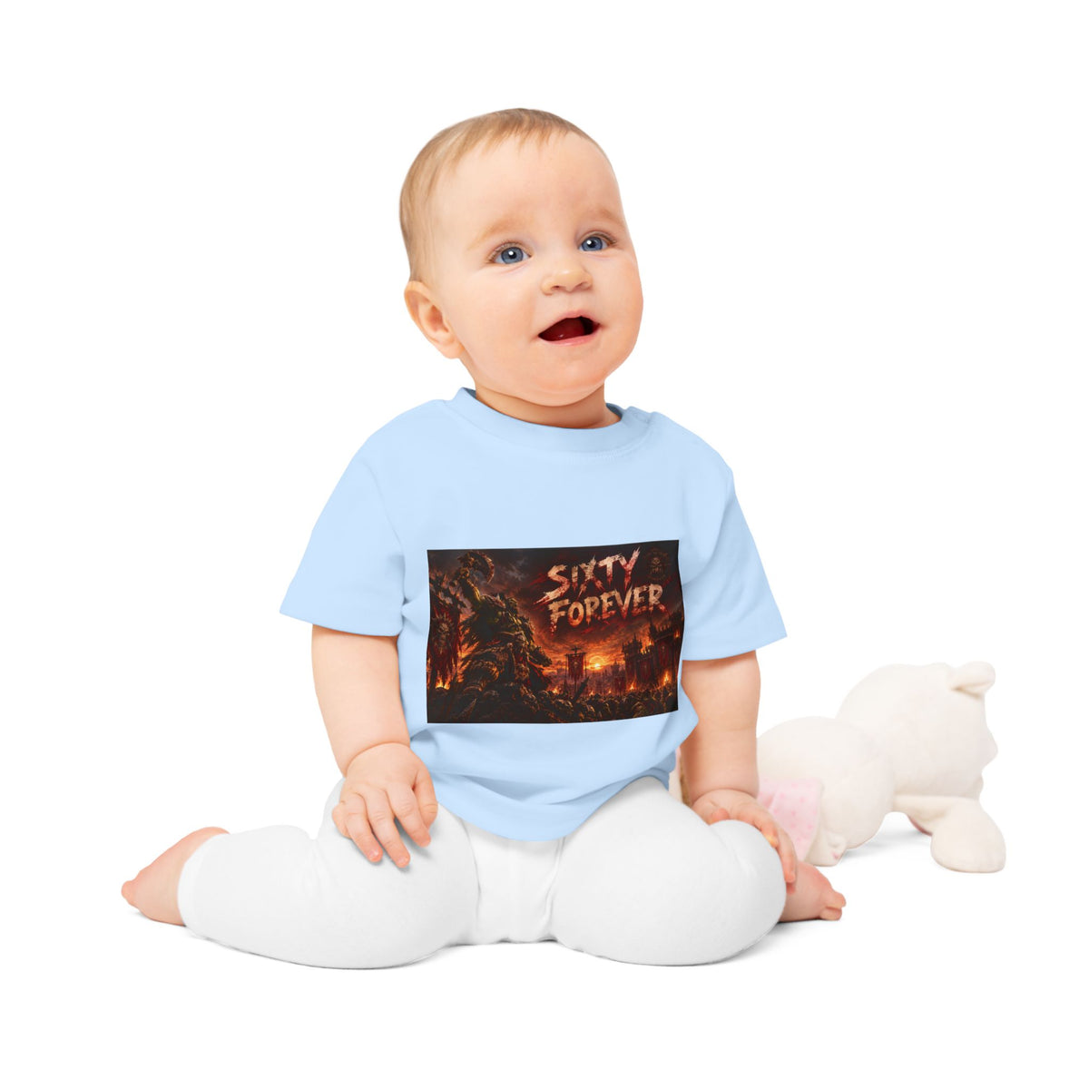 Baby Tee — "Sixty Forever" Fiery Monster Graphic
