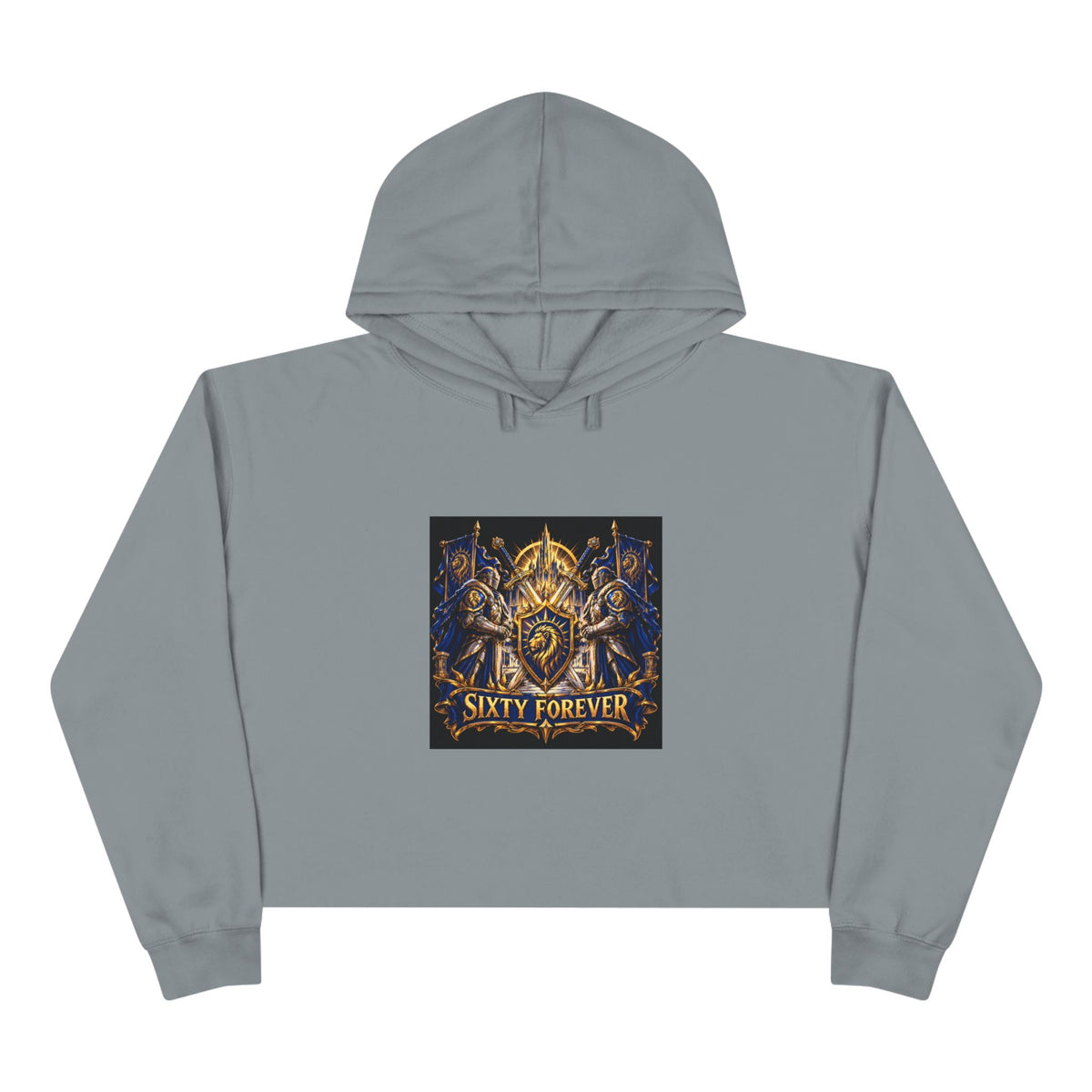 Sixty Forever Cropped Hoodie — Vintage Gothic Crest Graphic