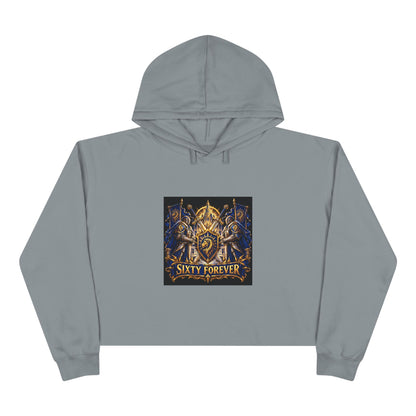 Sixty Forever Cropped Hoodie — Vintage Gothic Crest Graphic