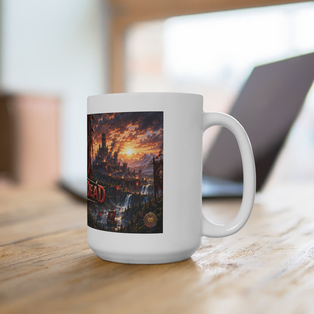 Red Till Dead Skull Banner 15oz Mug — Gothic Fantasy Coffee Cup