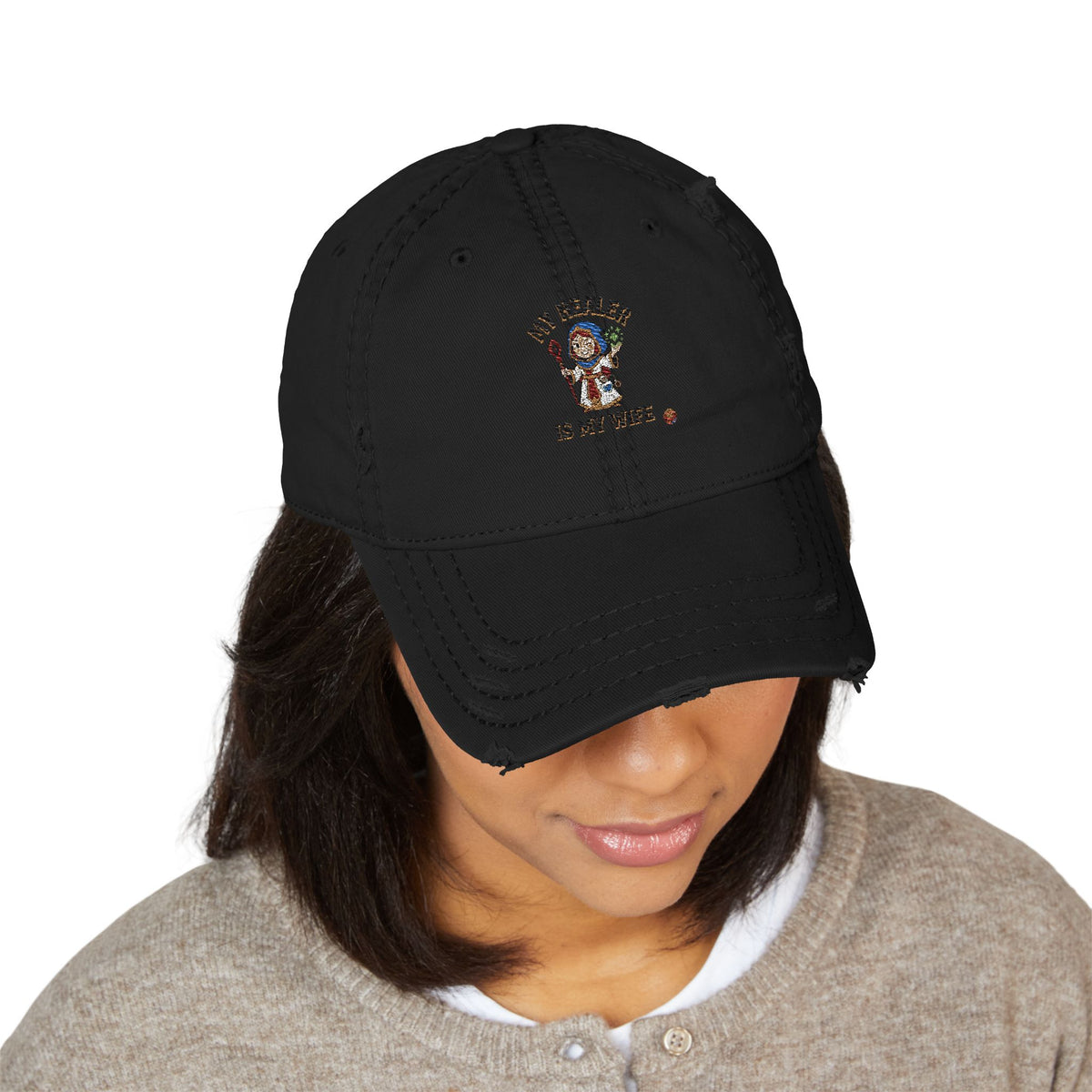 Distressed Embroidered Dad Hat - Native American Chief Design