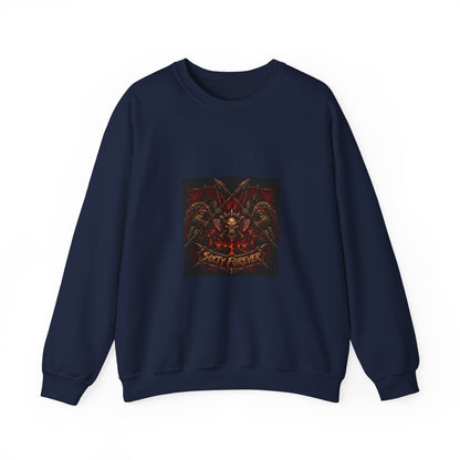 Crewneck Sweatshirt — Gothic Skull & Flames "Seven For Hell" Graphic