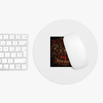 Sixty Forever Skull & Wings Round Mouse Pad — Heavy Metal Gaming Desk Mat