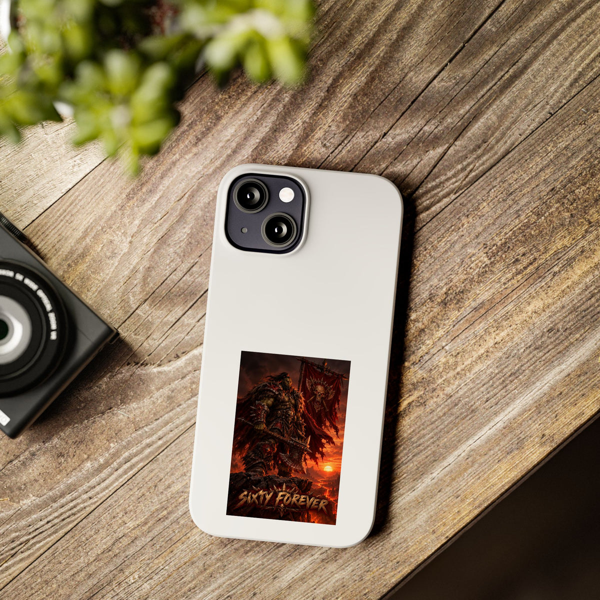Slim Phone Case — Dark Viking Warrior 'Sixty Forever' Graphic