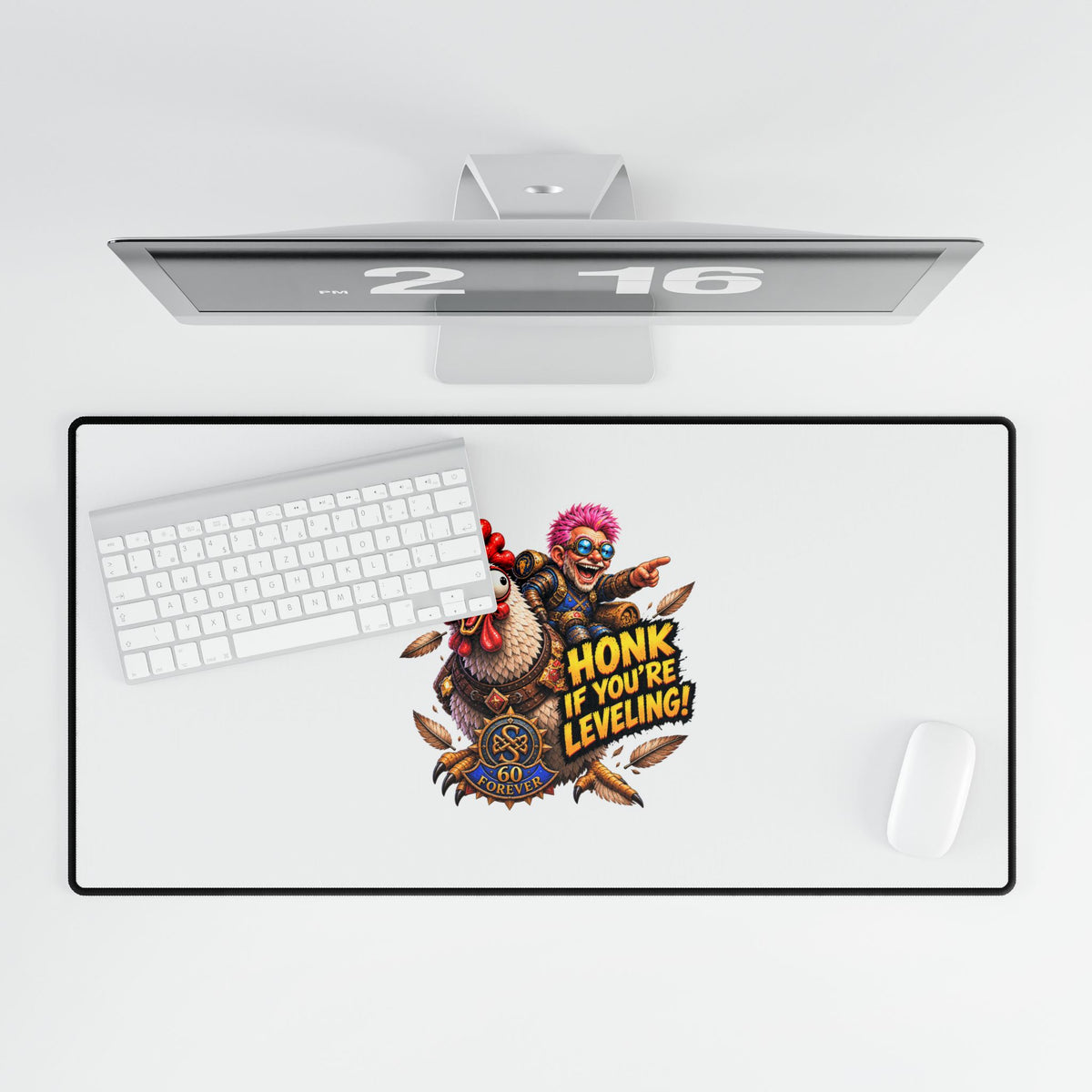 Gaming Desk Mat – "Honk If You're Leveling" Chicken & Gamer Design