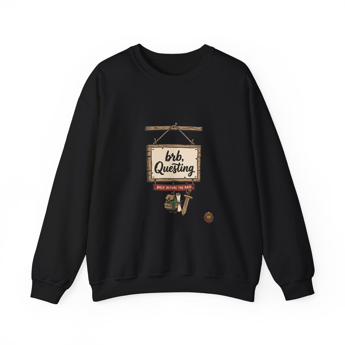 Crewneck Sweatshirt — “brb, Questing” RPG Gamer Graphic