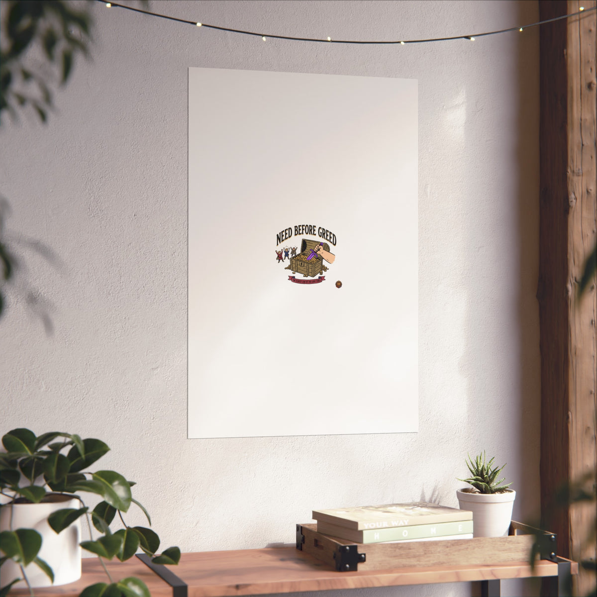 Need Before Greed Fine Art Poster — Vintage Chest Illustration, Inspirational Wall Art