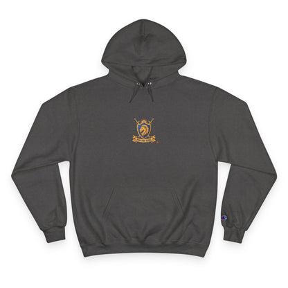 Champion Hoodie — Small Gold Crest Logo Athletic Pullover