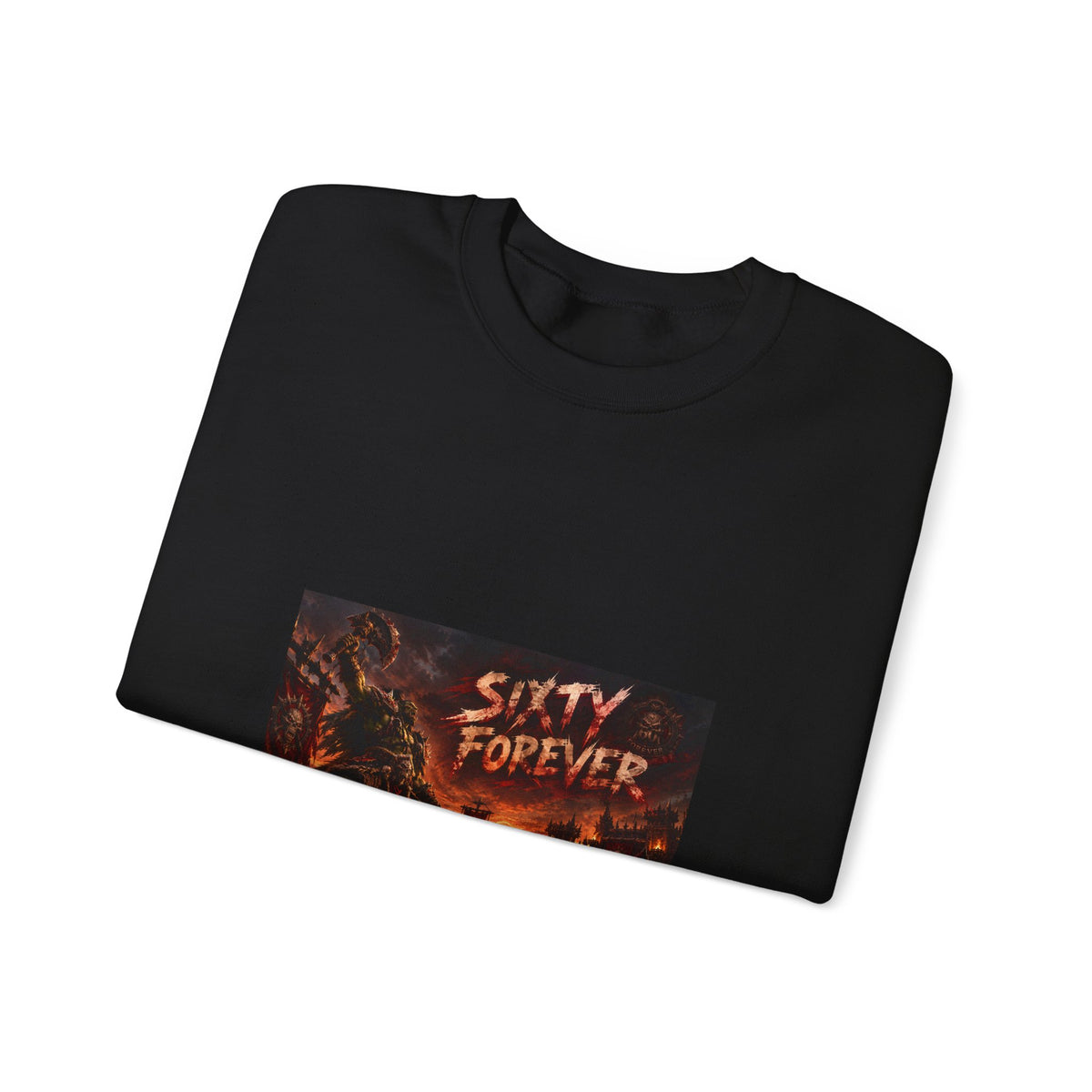 Sixty Forever Crewneck Sweatshirt — Gothic Fire Graphic Sweatshirt