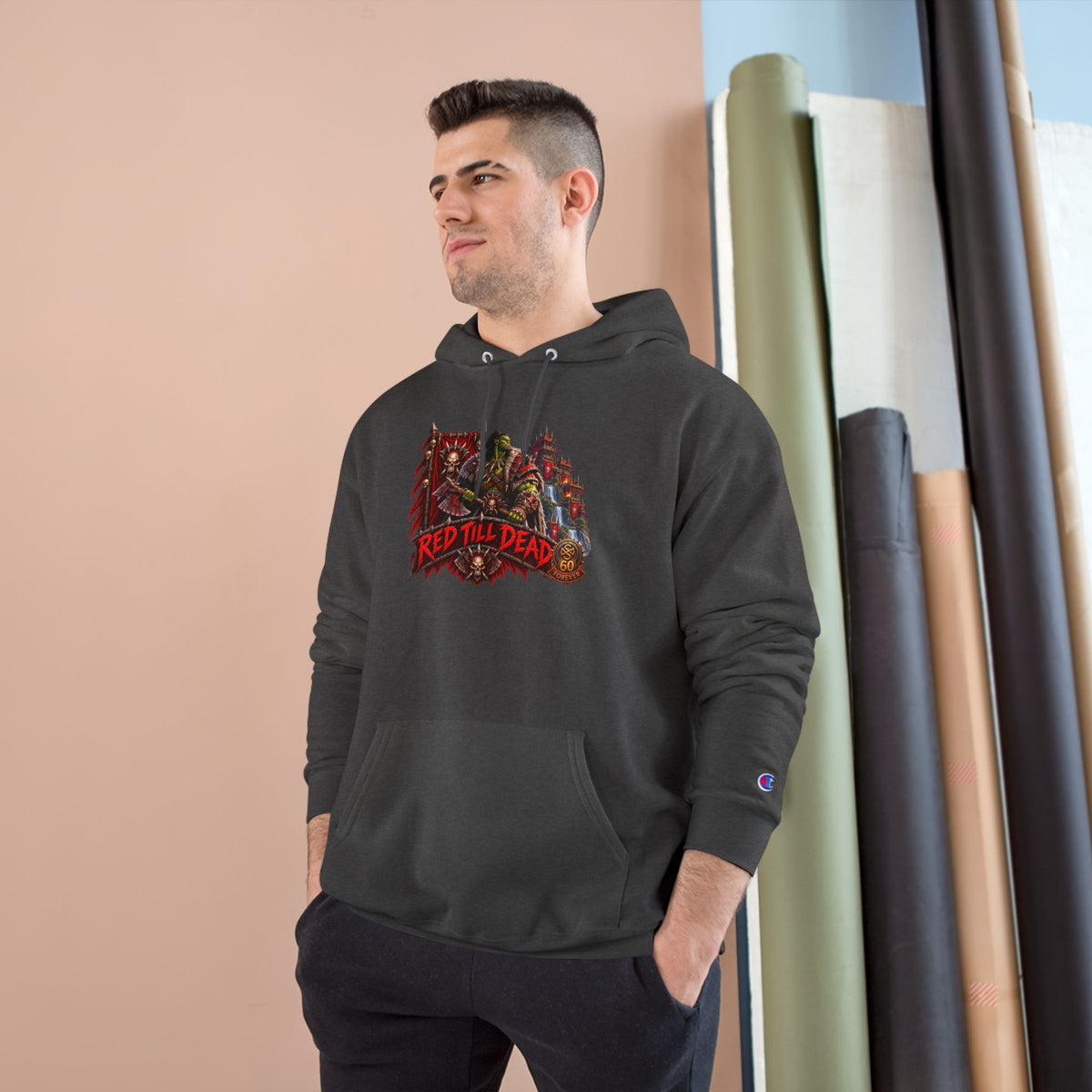 Champion Hoodie — 'Red 'Til Dead' Graphic Pullover