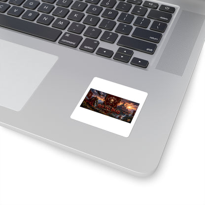 Red Till Dead Skull Banner Square Sticker — Dark Fantasy Laptop Decal
