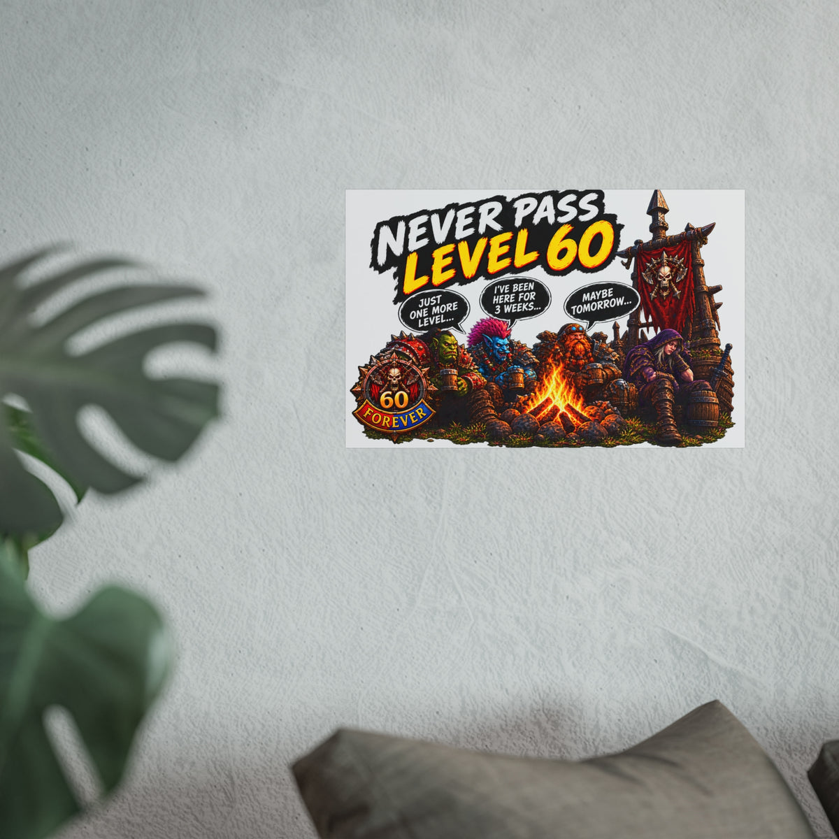 Never Pass Level 60 Fine Art Poster – Funny Gamer 60th Birthday Wall Art