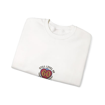 60th Birthday Sweatshirt - "Still Level 60 in My Heart" Retro Crest Crewneck
